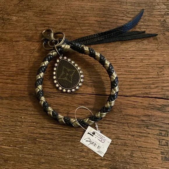Sandra Ling Upcycled Louis Vuitton Monogram Leather Teardrop Bangle Keychain NWT - Picture 2 of 5